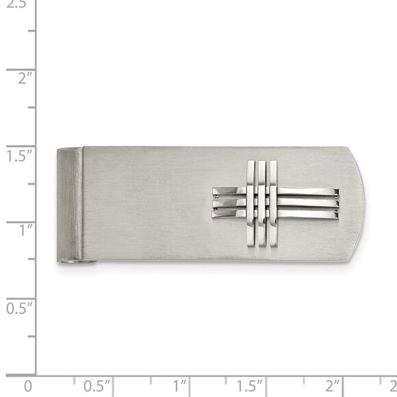 Men's Stainless Steel Triple Bar Cross Spring Loaded Money Clip - Picture 3 of 5